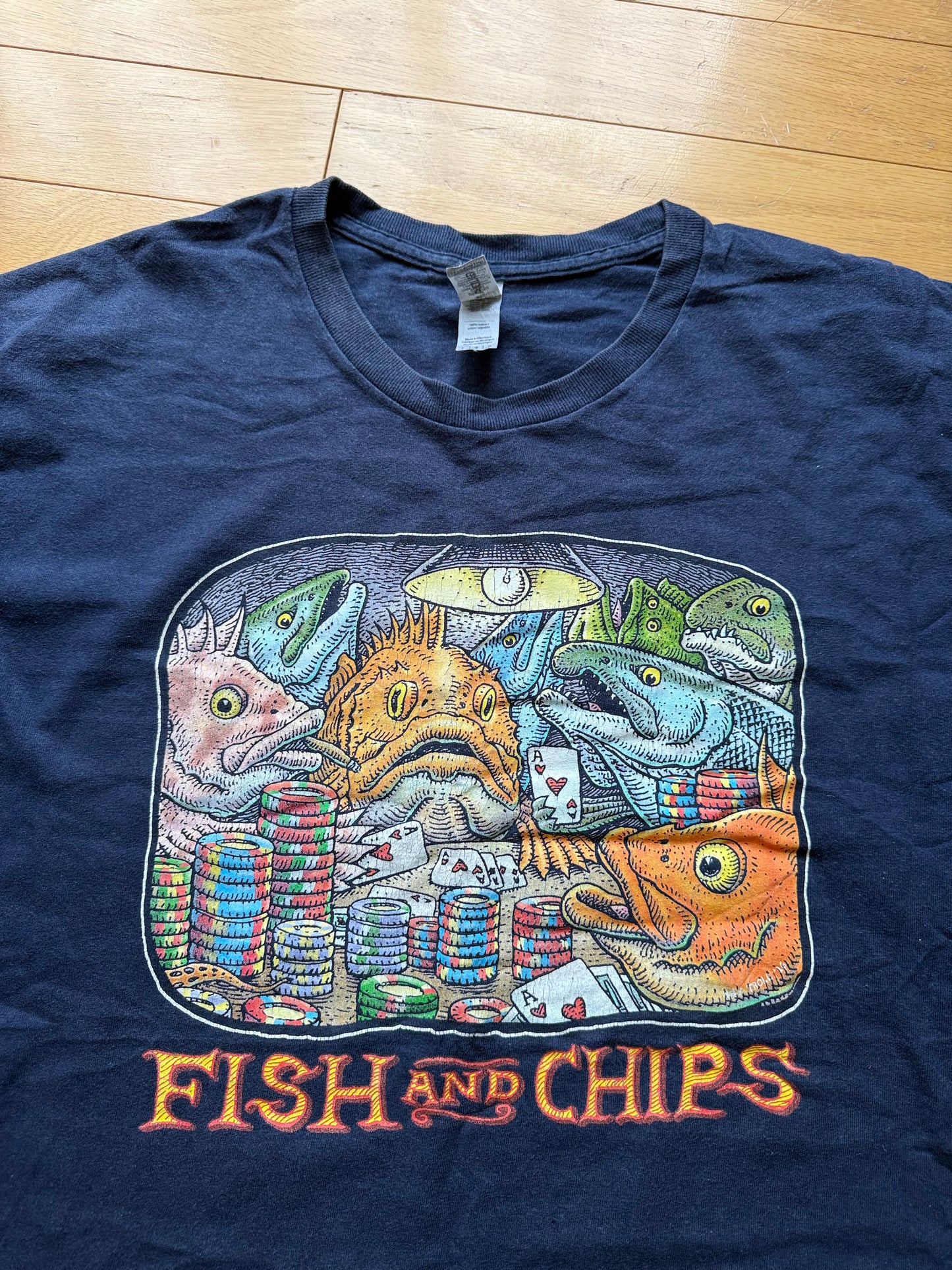 Ray Troll Fish And Chips Tee. Size L