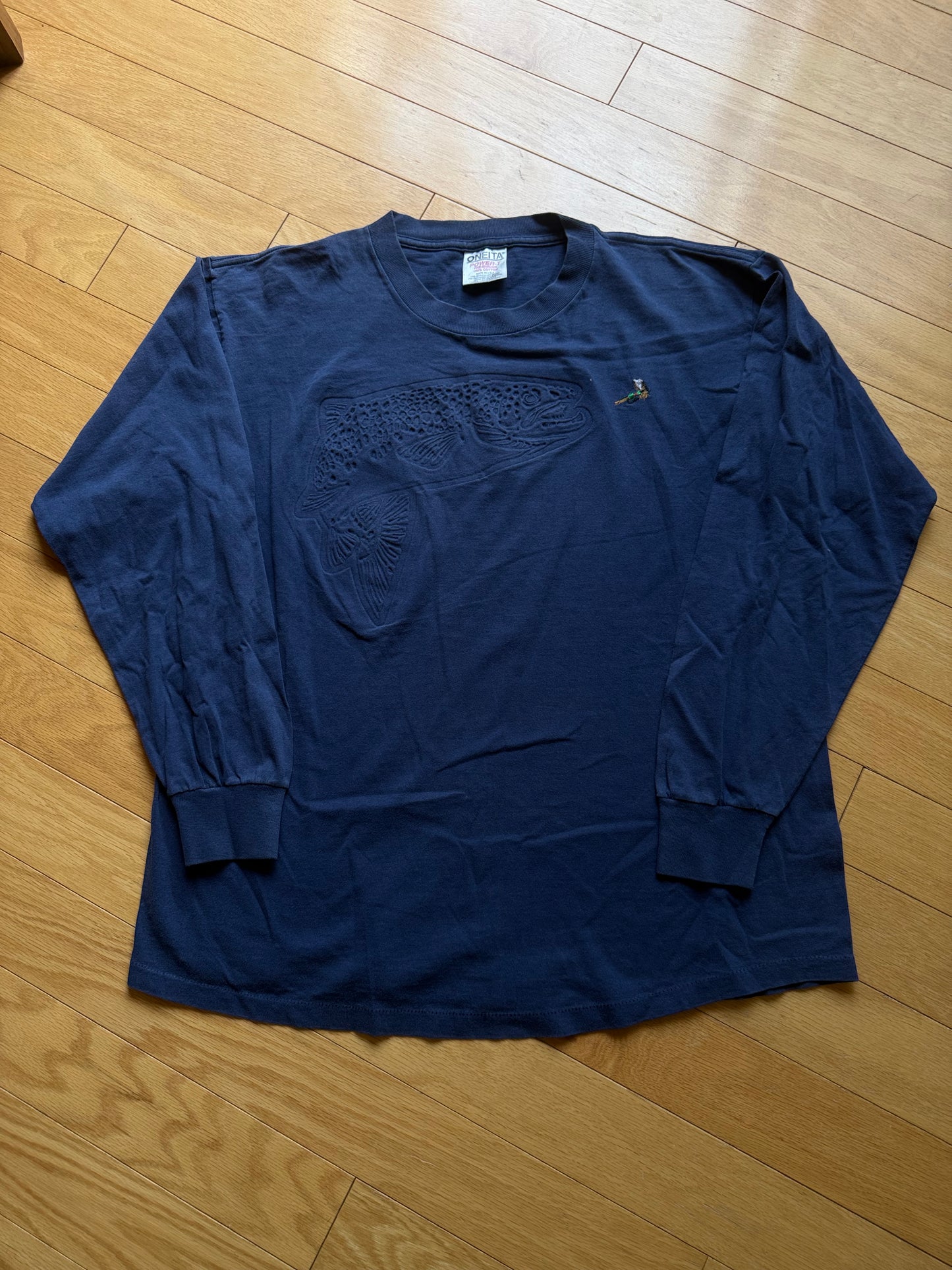 Vintage Debossed Trout Long Sleeve. Size L