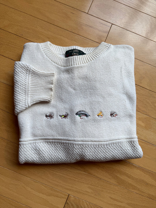 Vintage Orvis Embroidered 5 Fly Sweater