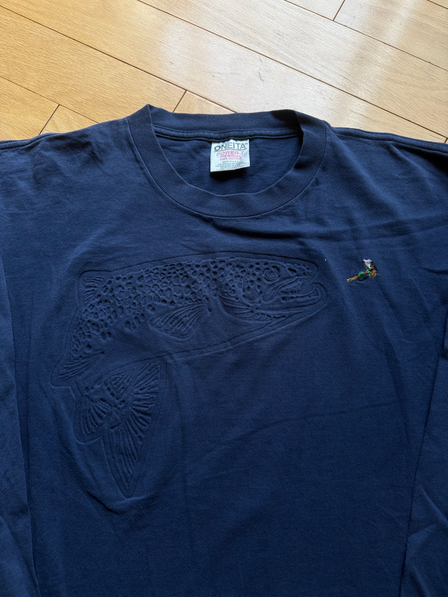 Vintage Debossed Trout Long Sleeve. Size L