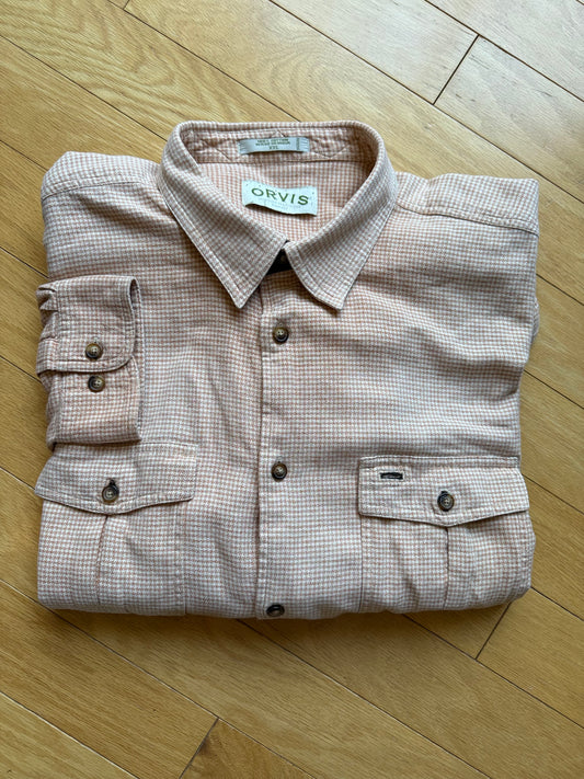 Vintage Orvis Houndstooth Pattern Cotton Shirt. Size XXL