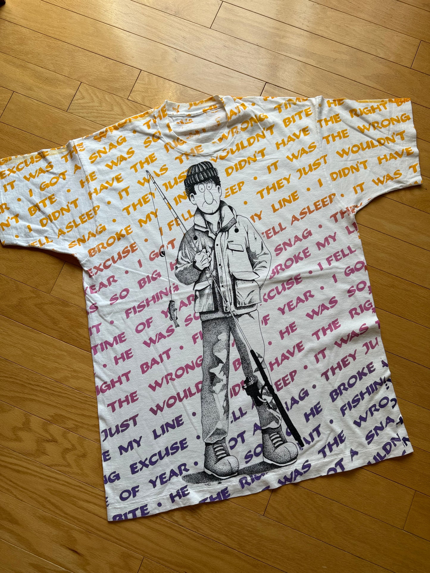 Vintage Fishing Excuses AOP Tee. Size L