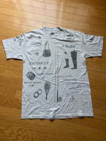 Vintage AOP Fly Fishing Essentials Tee. Size XL