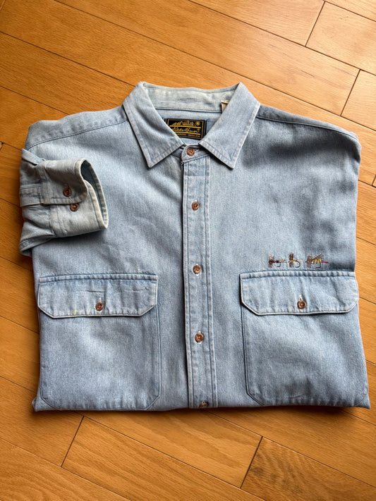 Vintage Eddie Bauer Embroidered Flies Denim Shirt
