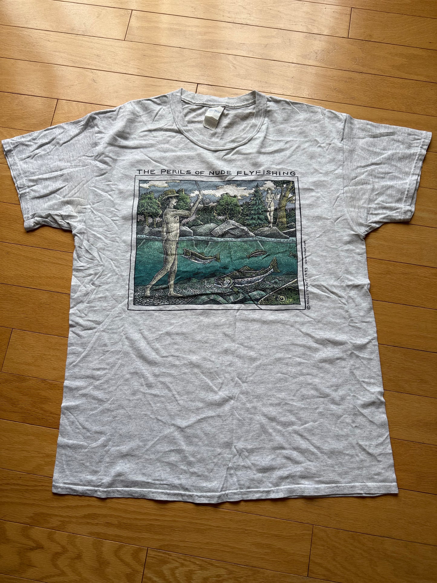 Vintage Ray Troll Perils of Nude Flyfishing Tee. Size L
