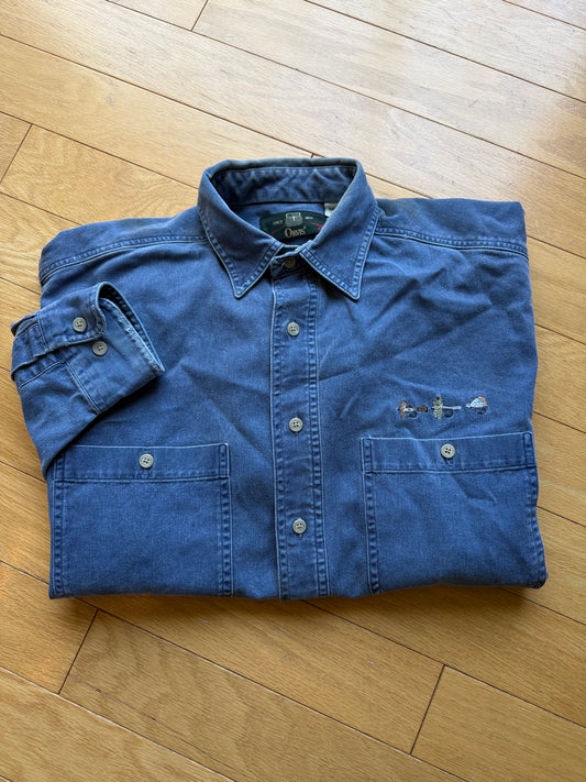 Vintage Orvis Embroidered Flies Denim Shirt. Size M