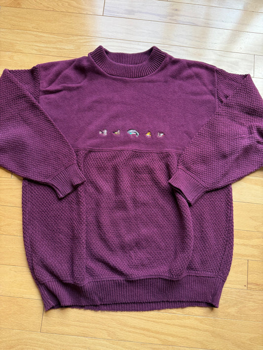 Vintage Orvis Embroidered 5 Fly Sweater