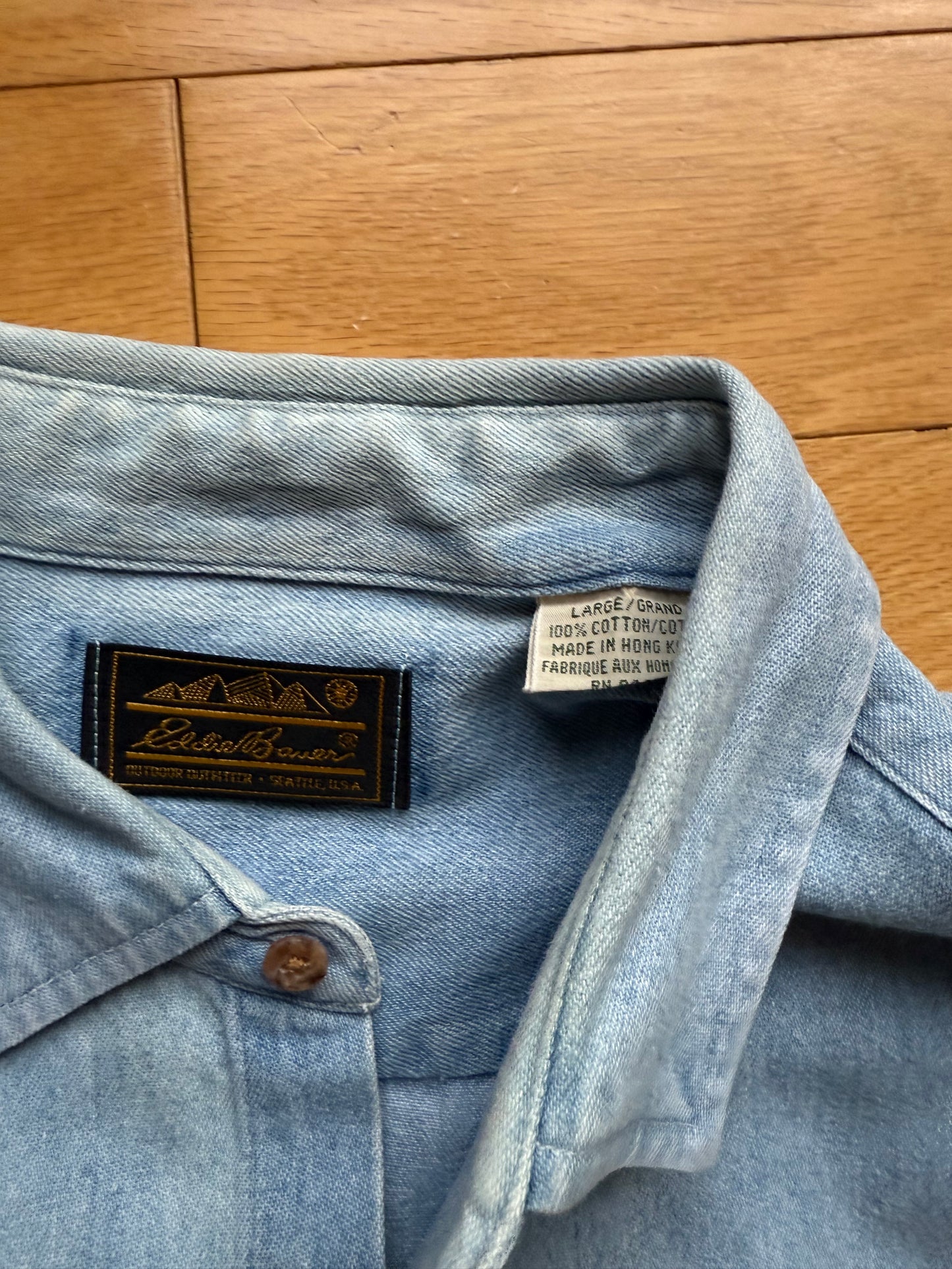 Vintage Eddie Bauer Embroidered Flies Denim Shirt