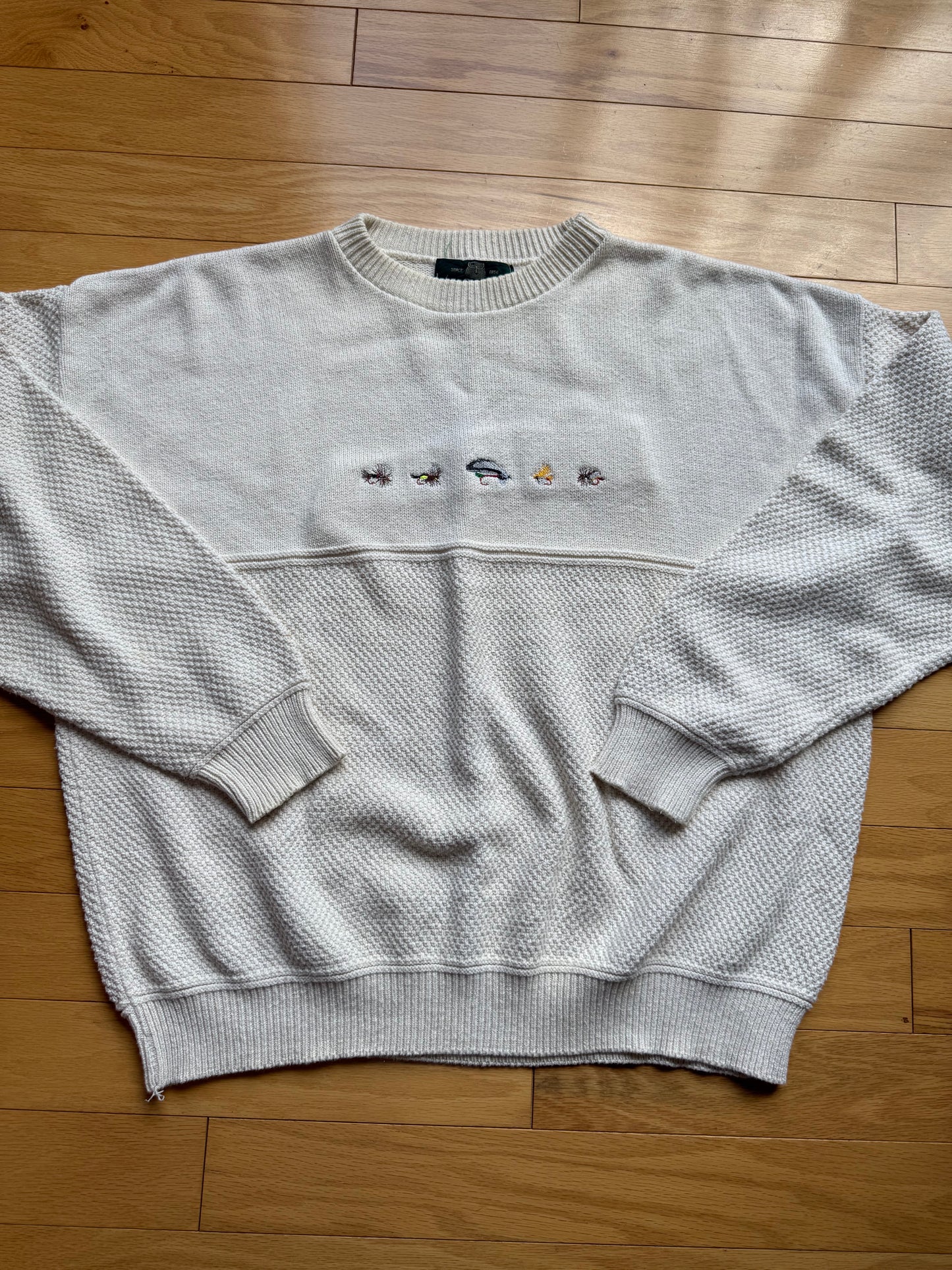 Vintage Orvis Embroidered 5 Fly Sweater