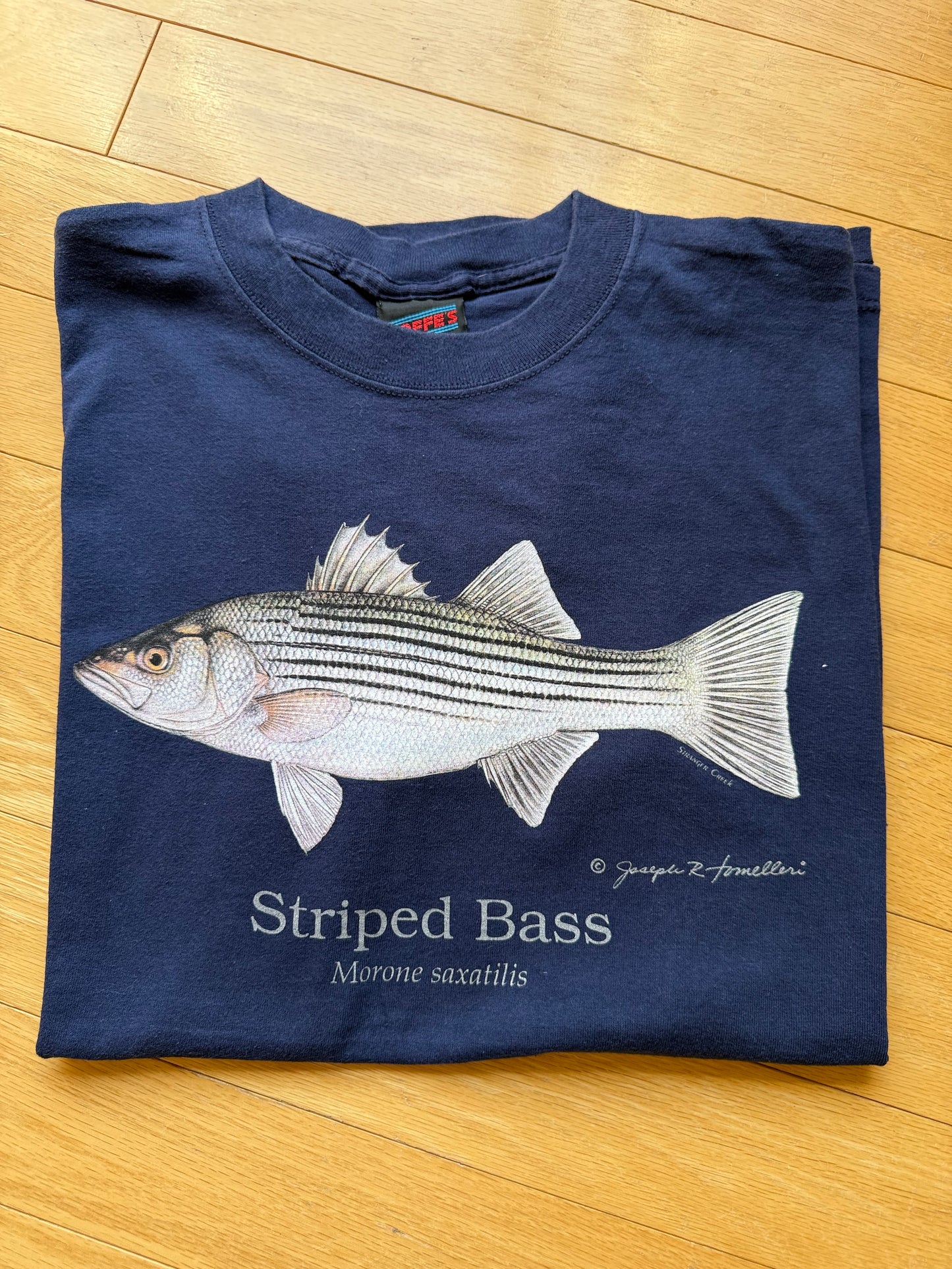 Vintage Joseph Tomelleri Striped Bass Tee. Size L