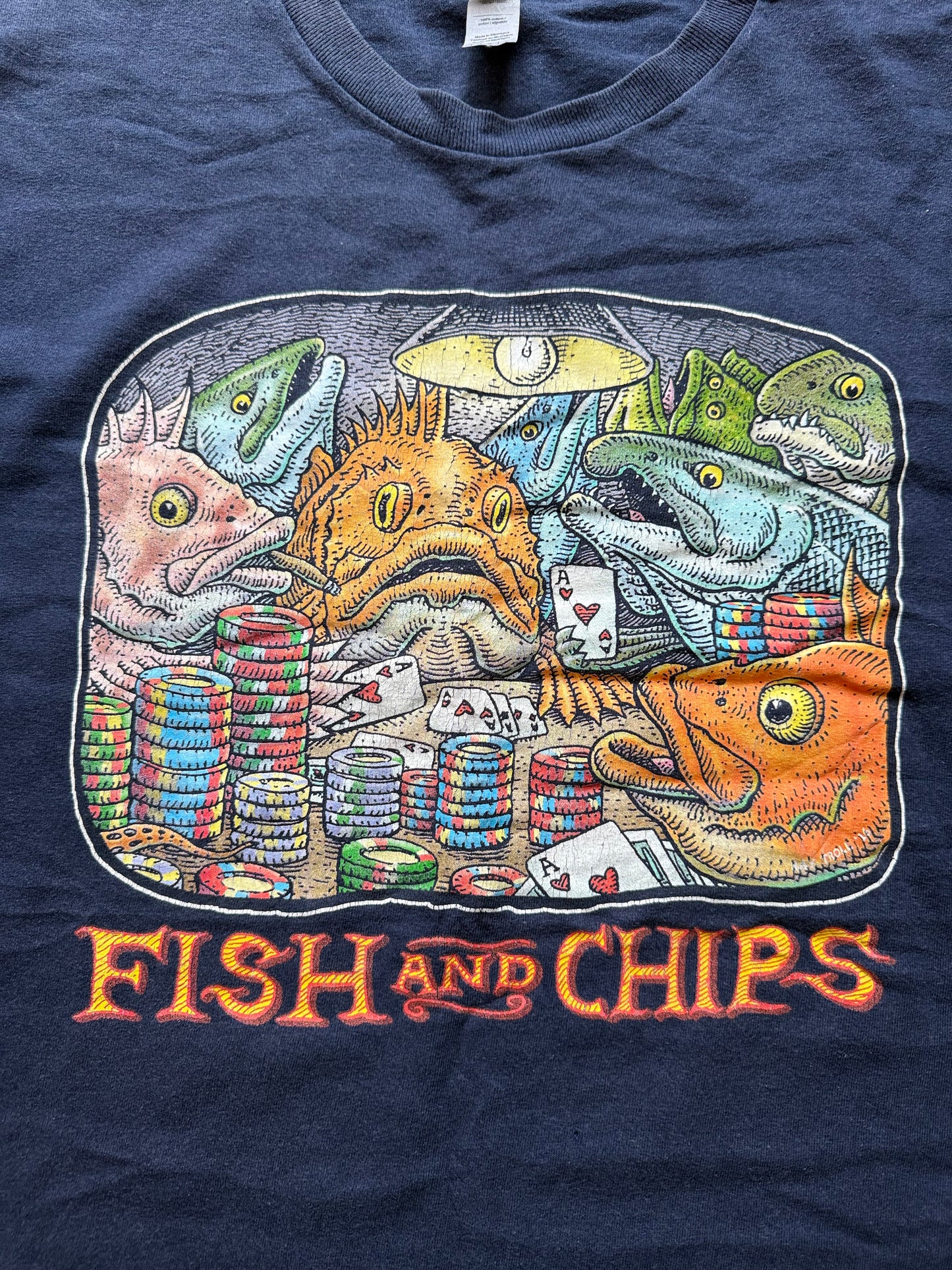 Ray Troll Fish And Chips Tee. Size L