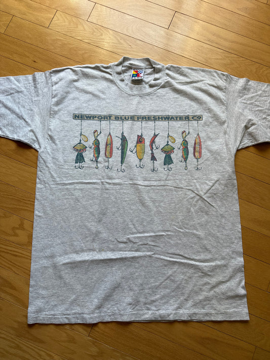 Vintage Newport Blue Freshwater Co Tee. Size XXL