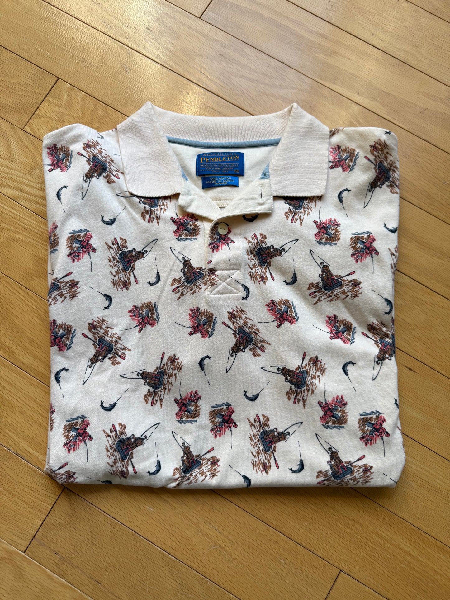 Vintage Pendleton Fisherman Print Polo. Size M