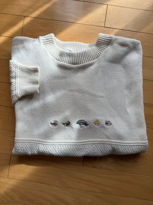 Vintage Orvis Embroidered 5 Fly Sweater