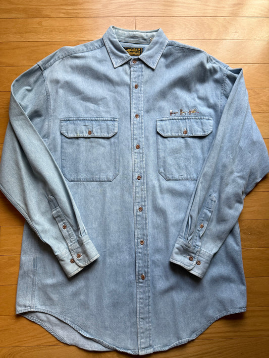 Vintage Eddie Bauer Embroidered Flies Denim Shirt