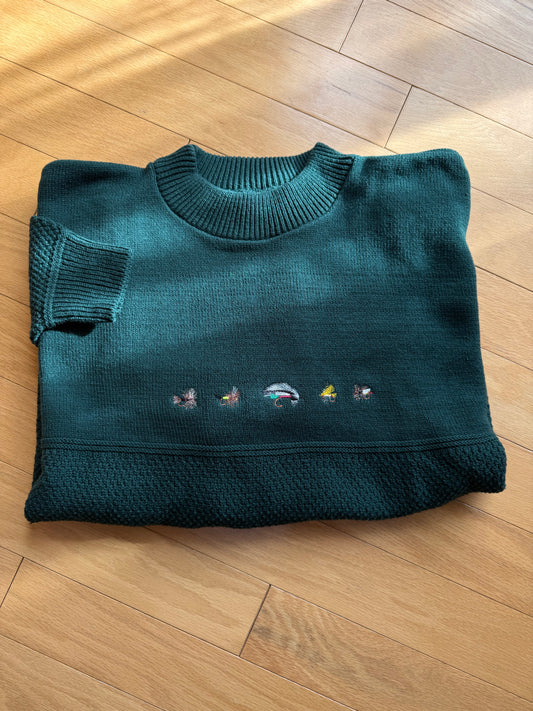 Vintage Orvis Embroidered 5 Fly Sweater