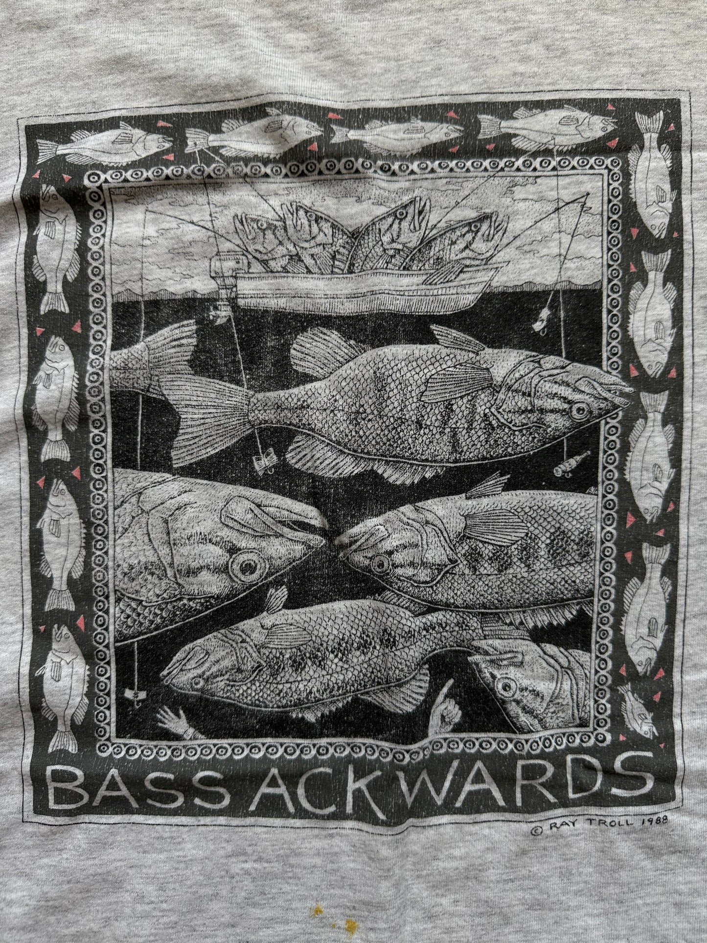 Vintage Ray Troll Bass Ackwards Tee. Size L