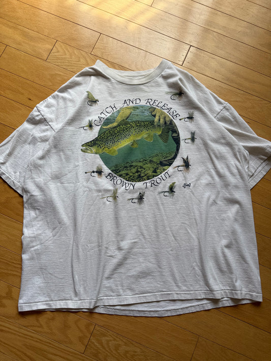Vintage T.S.F. Catch & Release Brown Trout Tee. Size XXL