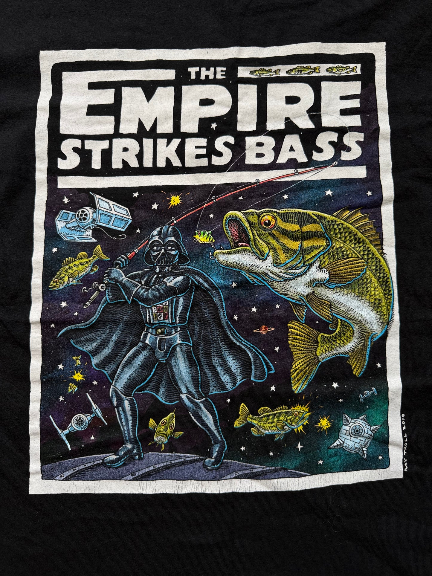 Ray Troll Empire Strikes Bass Tee. Size L