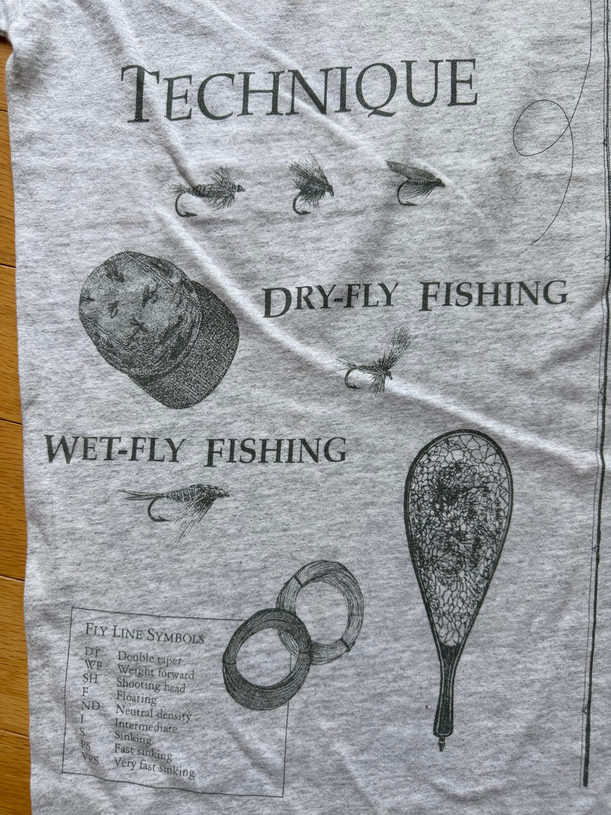 Vintage AOP Fly Fishing Essentials Tee. Size XL