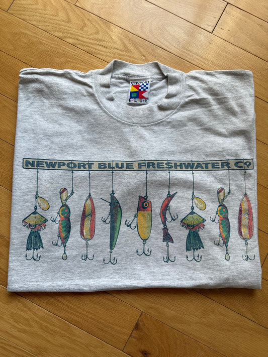 Vintage Newport Blue Freshwater Co Tee. Size XXL
