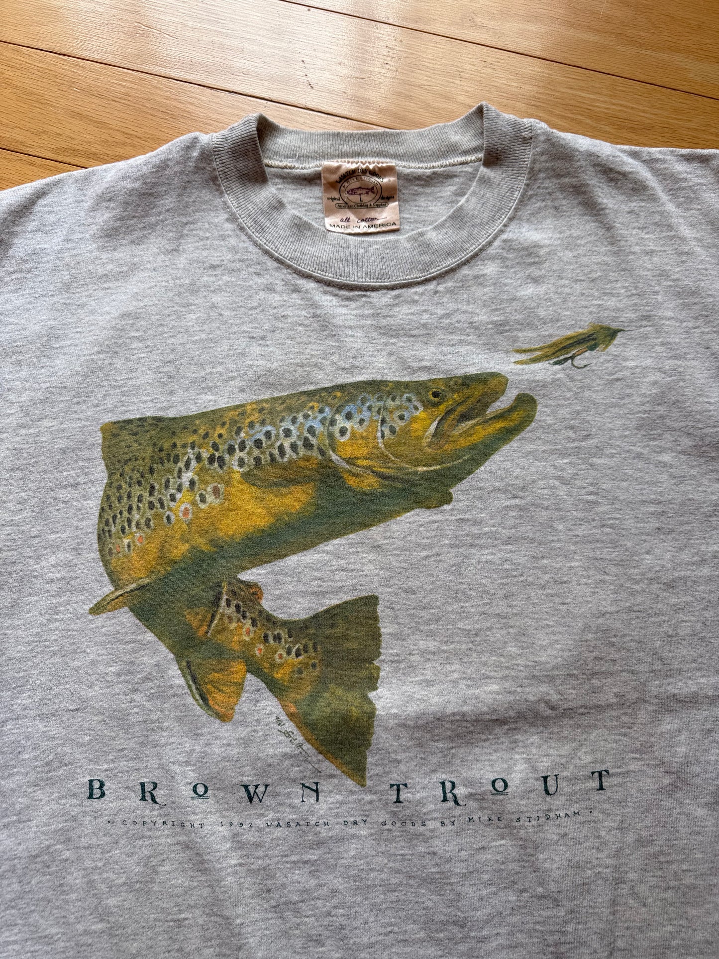Vintage Wasatch Dry Goods Brown Trout Tee. Size L