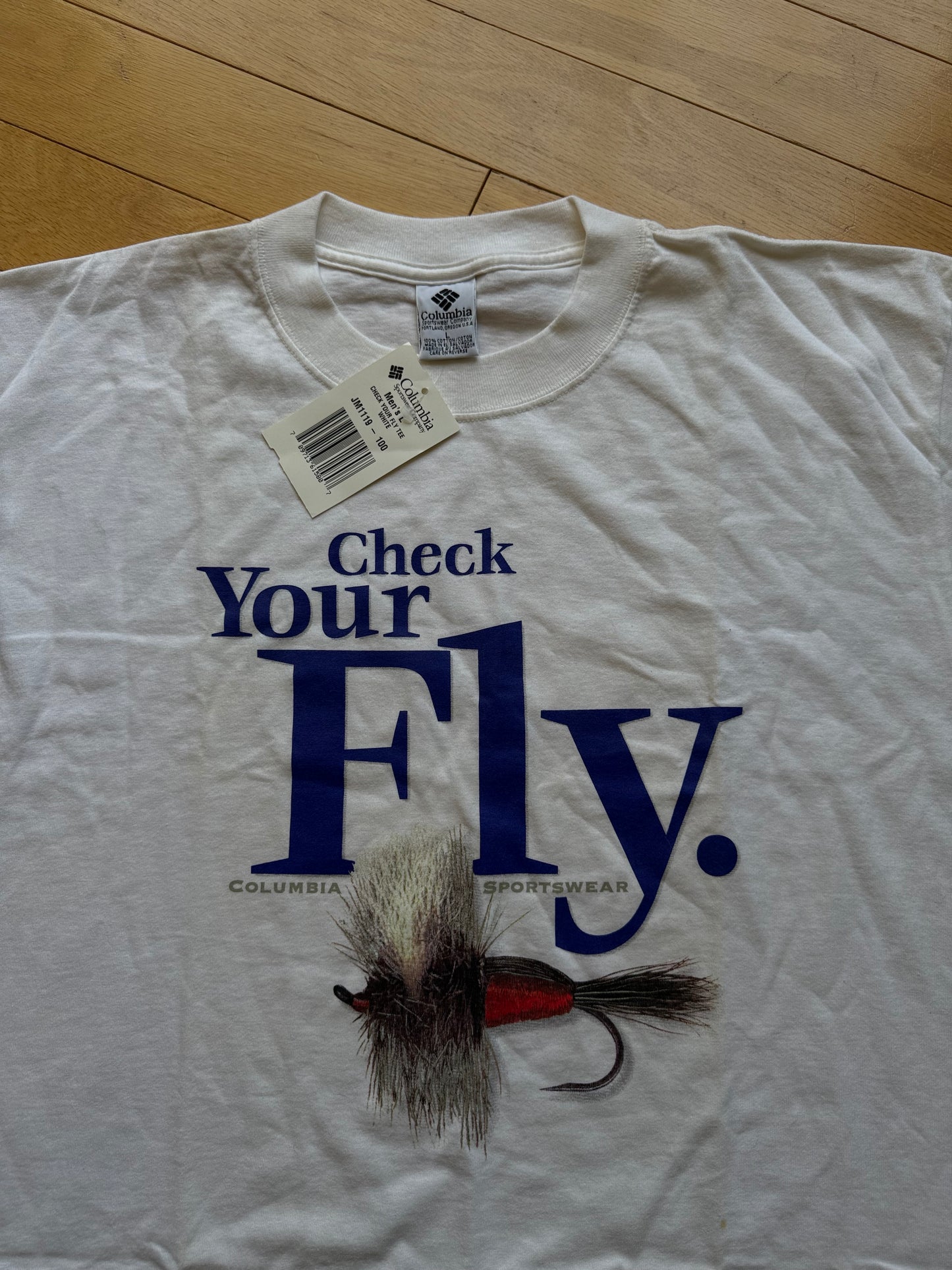 Vintage NWT Columbia Check Your Fly Tee. Size L