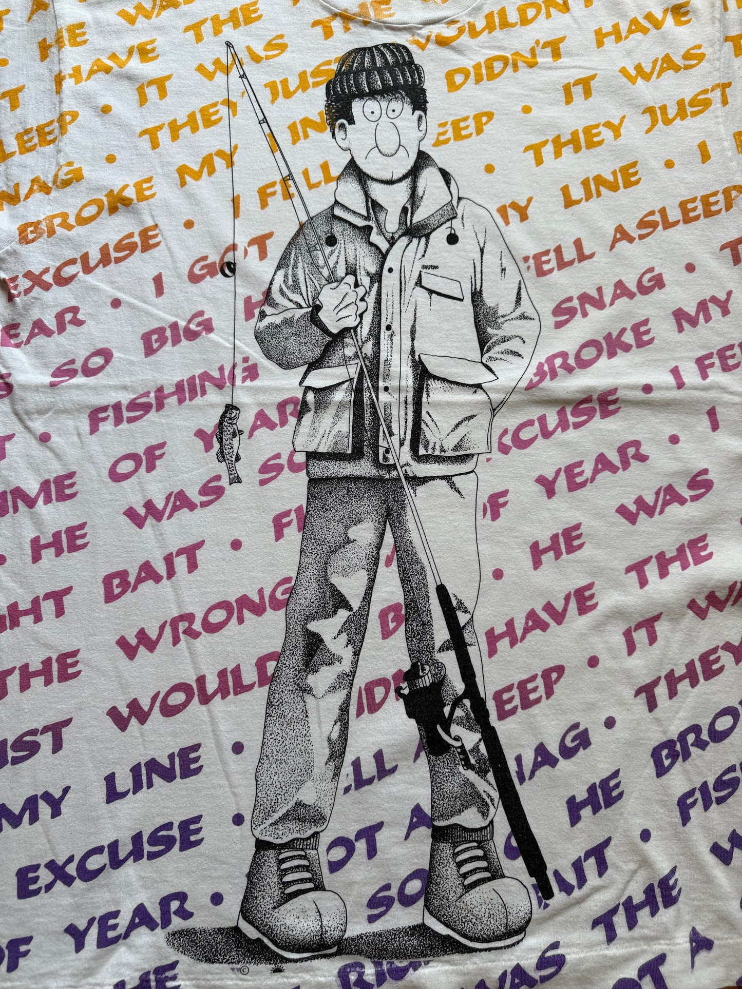 Vintage Fishing Excuses AOP Tee. Size L