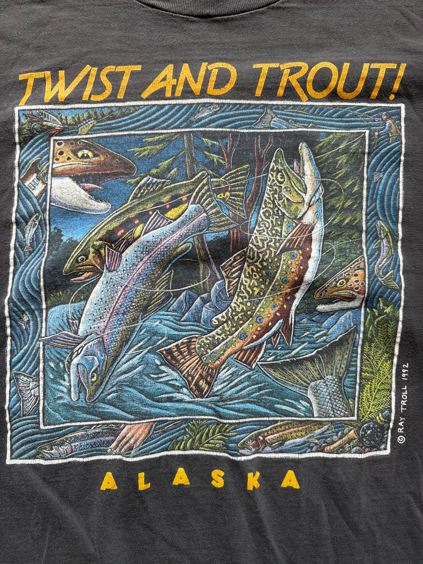 Vintage Ray Troll Twist and Trout Tee. Size XXL
