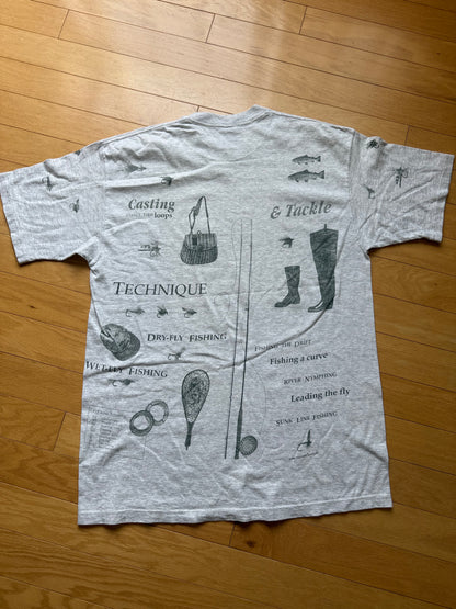 Vintage AOP Fly Fishing Essentials Tee. Size XL