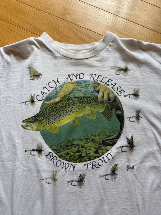 Vintage T.S.F. Catch & Release Brown Trout Tee. Size XXL