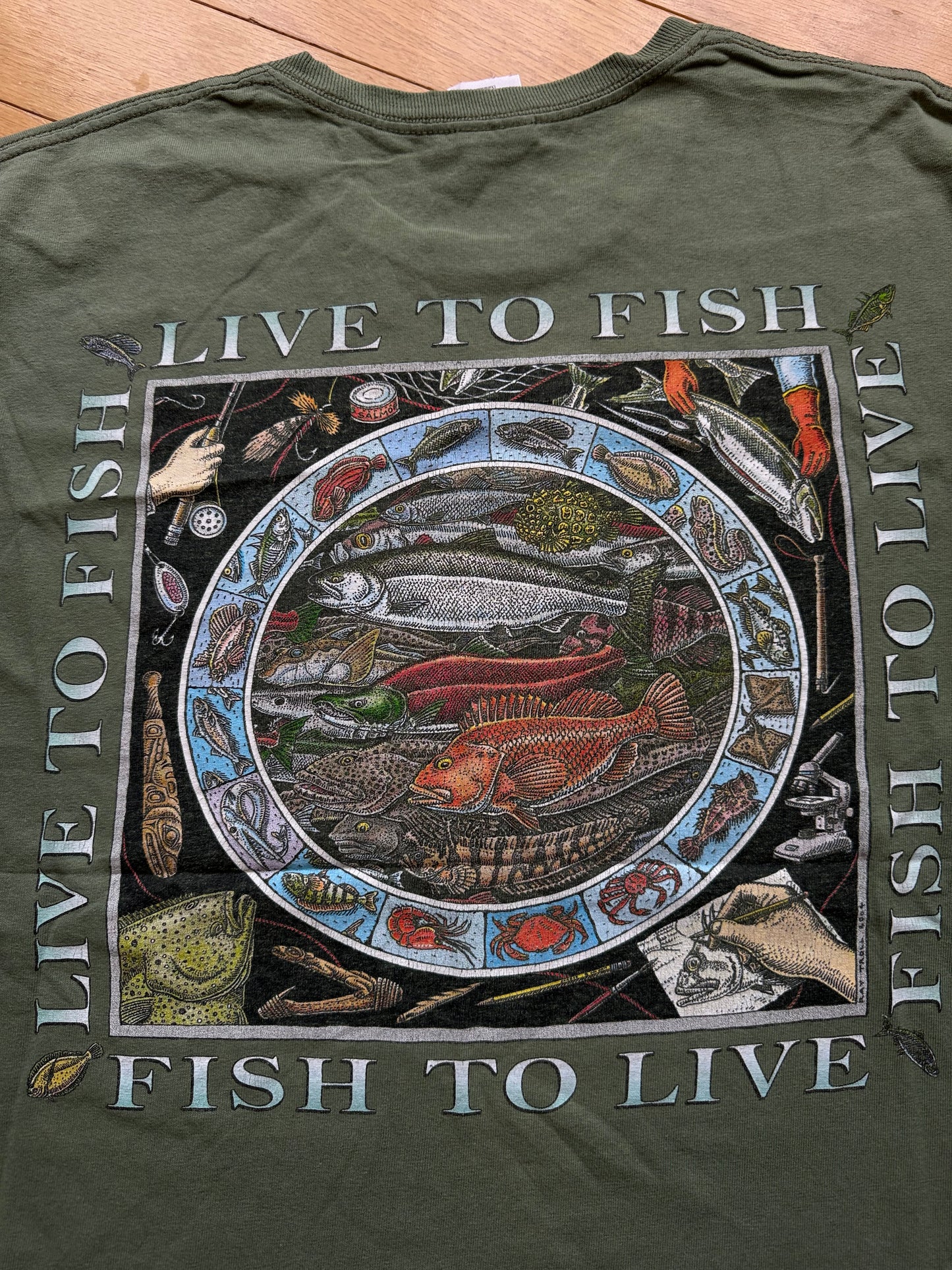 Vintage Ray Troll Fish To Live Live To Fish Tee. Size M