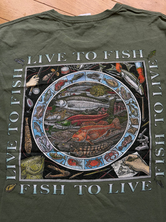 Vintage Ray Troll Fish To Live Live To Fish Tee. Size M