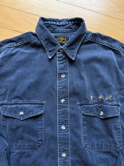 Vintage Eddie Bauer Embroidered Flies Shirt (Dark Denim). Size L
