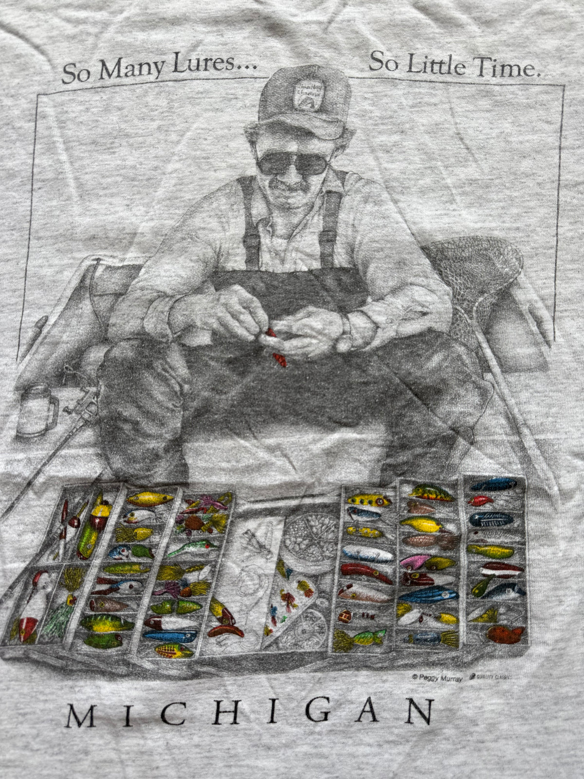 Vintage Peggy Murray So Many Lures Tee. Size XL
