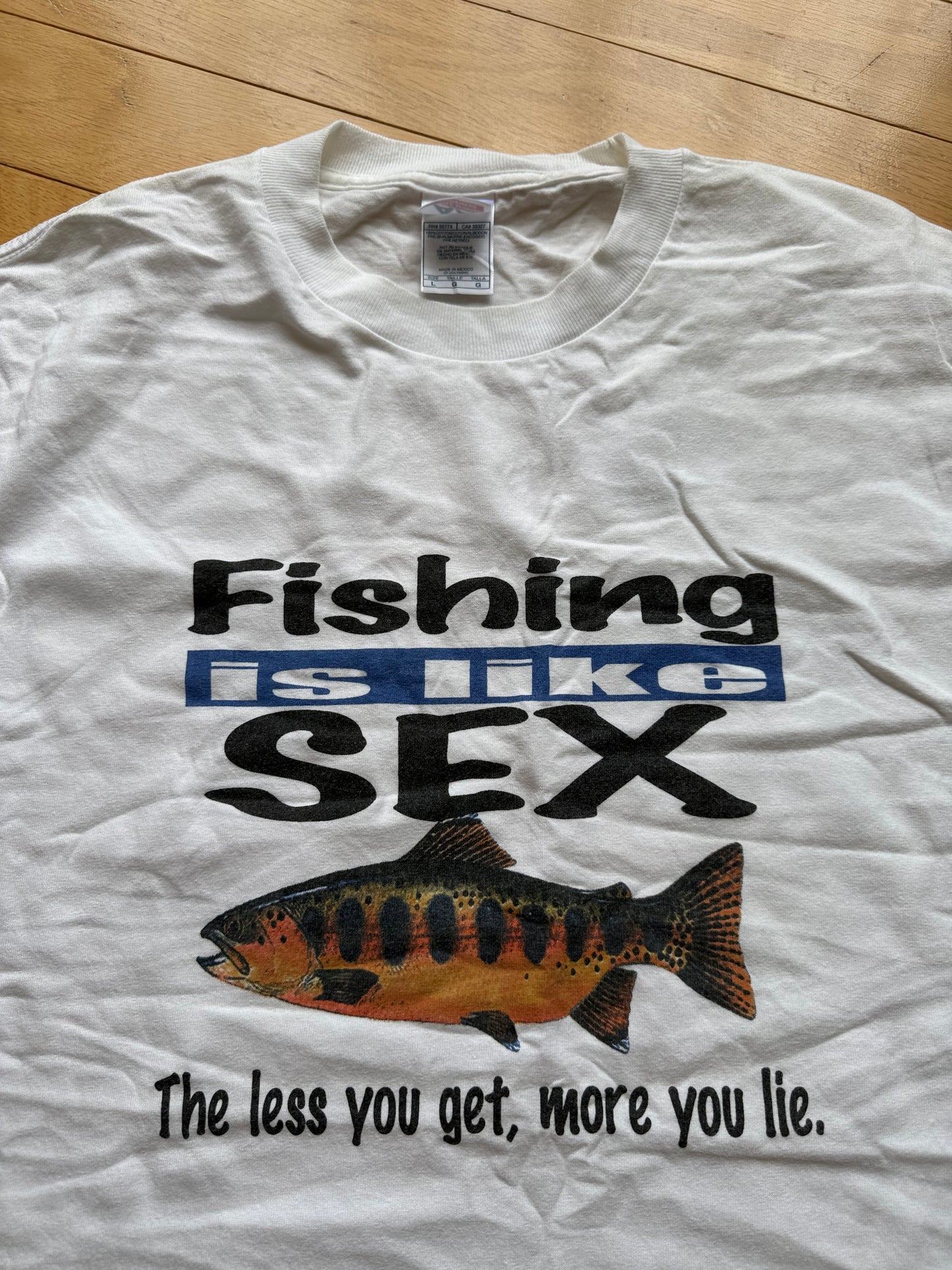 Vintage Fishing Is Like Sex Tee. Size L