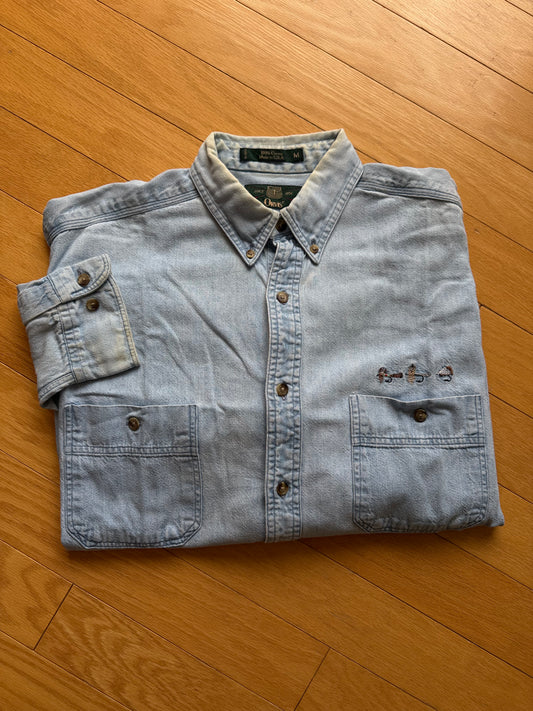 Vintage Orvis Embroidered Flies Shirt (Light Denim). Size XL