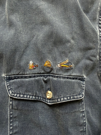 Vintage Eddie Bauer Embroidered Flies Shirt (Dark Denim). Size L