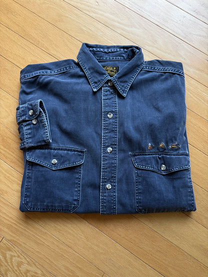 Vintage Eddie Bauer Embroidered Flies Shirt (Dark Denim). Size L