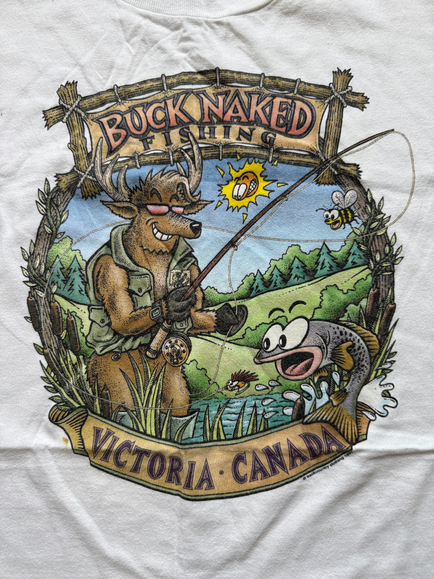 Vintage Buck Naked Fishing Tee. Size XL