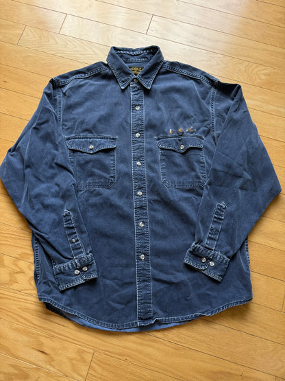Vintage Eddie Bauer Embroidered Flies Shirt (Dark Denim). Size L